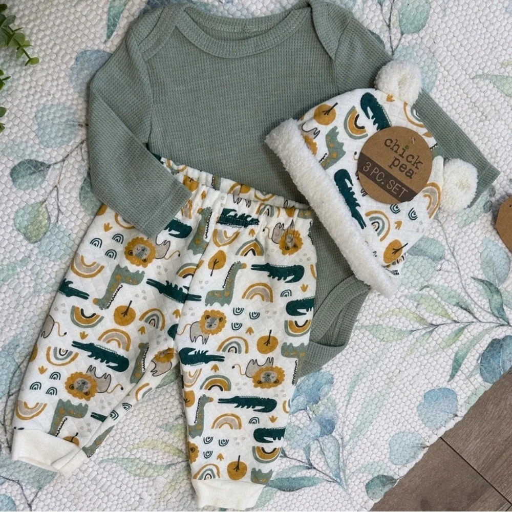 New Chick Pea Baby Boy 3 Piece Cozy Modern Boho Outfit Set 0-3 Months